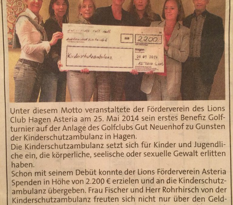 Scheckübergabe an die Kinderschutzambulanz